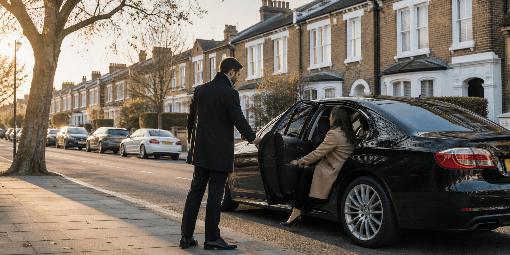 Market Cars driver helping a passenger into an executive car